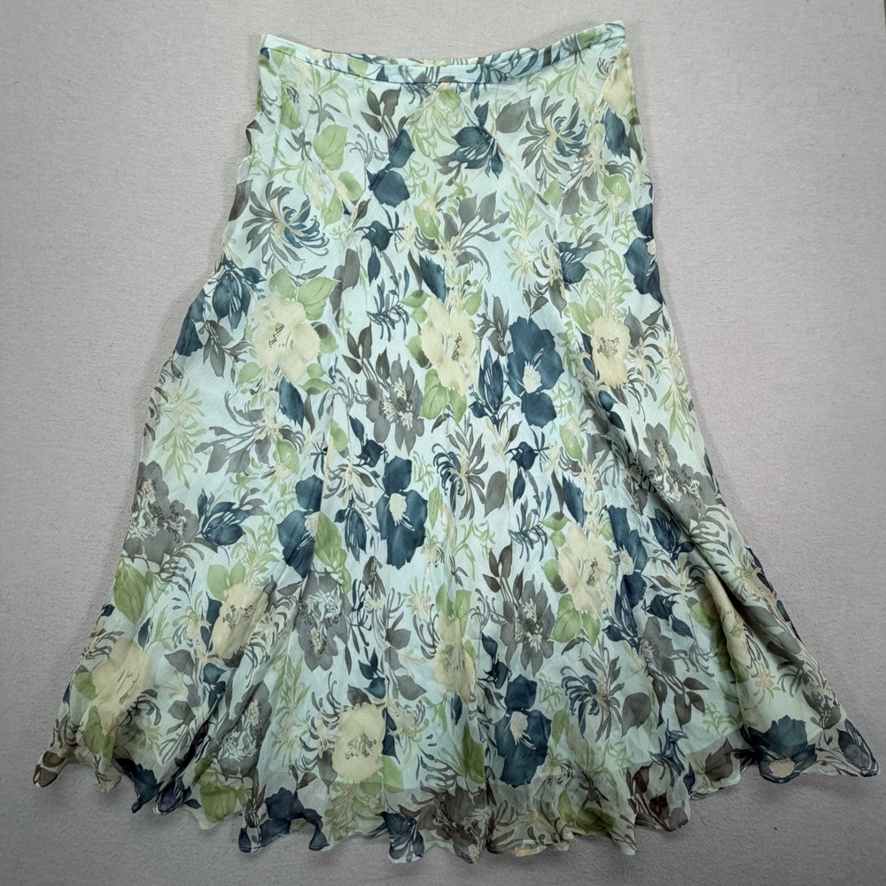 Charter Club Womens Skirt A-Line Green Floral Silk Midi 14